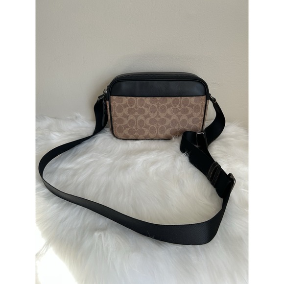 Coach Graham Crossbody Bag Signature Canvas Black Tan C4149 Mens Messenger - Picture 3 of 10